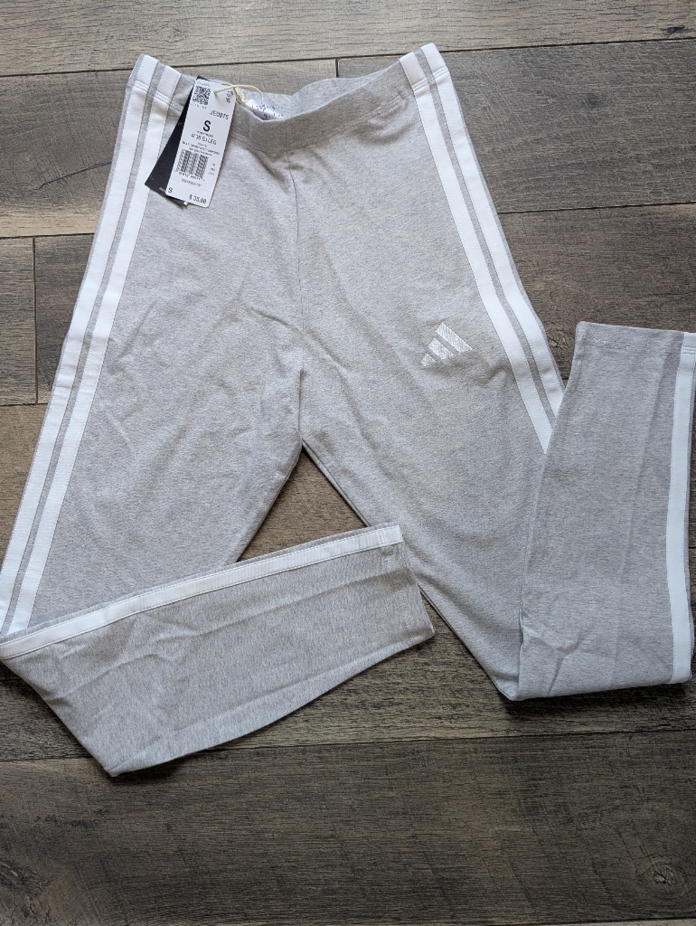 adidas Light Gray Leggings with White Side Stripes